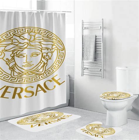 white versace shower curtain|Versace bath mat.